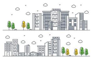 City illustration in line style with trees vector