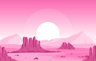 Day in Vast Western American Desert with Cactus Horizon Landscape Illustration vector