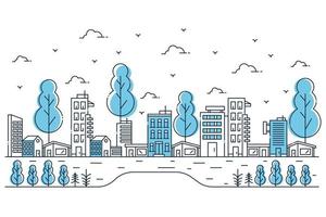 Outline town street with buildings. City line illustration vector