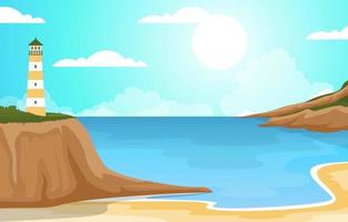hermoso panorama playa paisaje ilustración vector