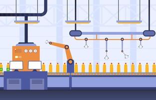 Industrial Factory with Conveyor Belt and Robotic Assembly Illustration vector