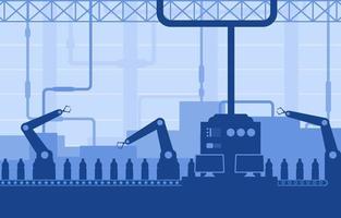 Industrial Factory Conveyor Belt and Robotic Assembly Illustration vector