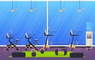 Fitness Gym Interior with Bodybuilding Equipment Vector Illustration