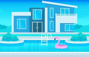 Modern House Villa Exterior with Swimming Pool at Backyard Illustration vector