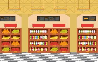 supermercado tienda de comestibles interior ilustración plana