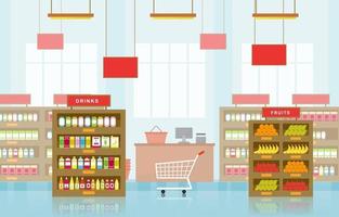 Supermarket Grocery Store Interior Flat Illustration vector