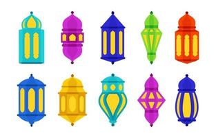 Colorful Islamic Arabic Lantern Icon Collection vector