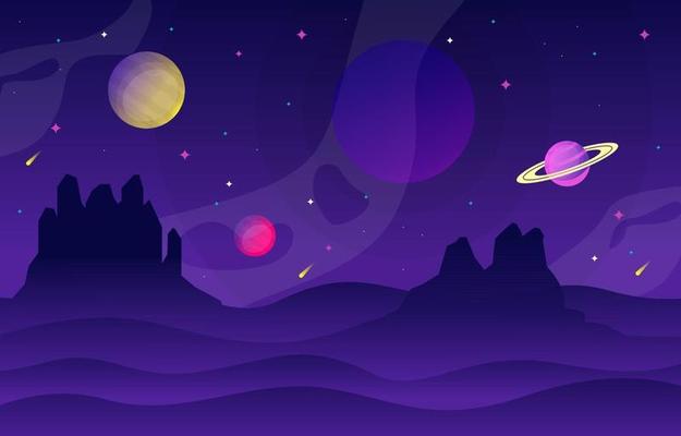 Landscape Surface of Science Fiction Fantasy Planet Illustration
