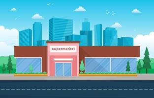 Supermarket Grocery Store in City Flat Illustration vector