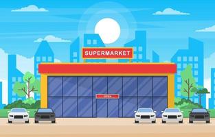 Supermarket Grocery Store in City Flat Illustration vector