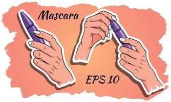 Mascara in hands set vector