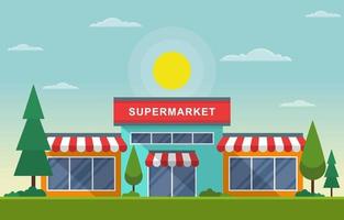 Supermarket Grocery Store in City Flat Illustration vector