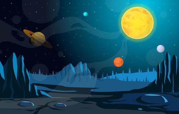 Landscape Surface of Science Fiction Fantasy Planet Illustration