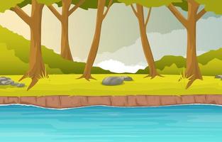 Forest Scene with Flowing River Illustration vector