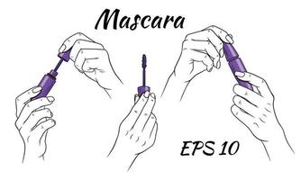 Mascara in hands set vector