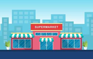 Supermarket Grocery Store in City Flat Illustration vector