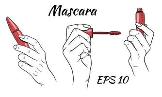 Mascara in hands set vector