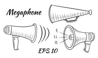 Illustration of a megaphone, loud speaker set vector