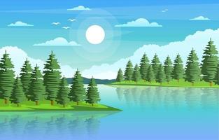 paisaje natural con río sinuoso, montañas y bosque. vector