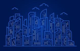 Thin line style city panorama on white background. Outline cityscape. Horizontal panorama. Vector illustration