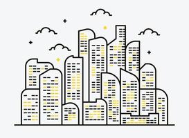 Thin line style city panorama on white background. Outline cityscape. Horizontal panorama. Vector illustration