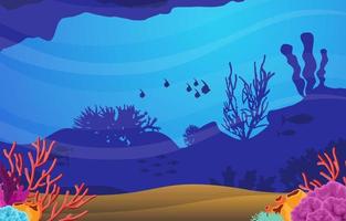 Underwater Scene with Fish and Coral Reef Illustration