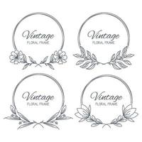 Set hand drawn Floral frame. Floral wreath with leaves for wedding. Decorative elements for design. Vector Illustration