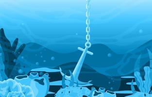 Underwater Scene with Anchor and Coral Reef Illustration vector