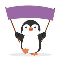 Cute penguin cartoon holding banner with copy space vector