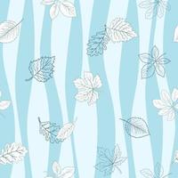 Autumn leaves seamless pattern on blue wavy background vector