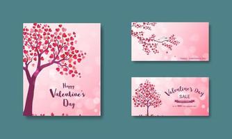 Set of happy Valentine's Day with tree and hearts vector