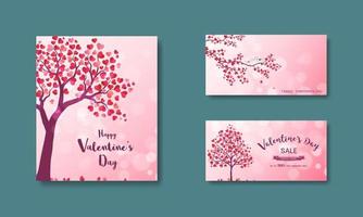 conjunto de feliz día de san valentín con árbol y corazones vector