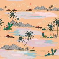 Pastel seamless pattern with hand drawn nature island vector