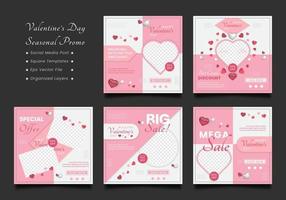 Valentine's day square banner seasonal offer templates set vector