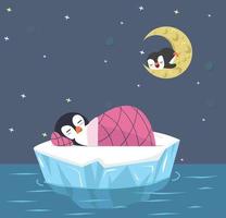 Cute penguin asleep on ice floe vector background