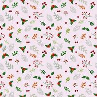 Christmas holiday seamless pattern with flowers and leaves vector