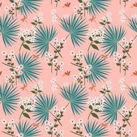 Cute white flowers with tropical leaves on pastel seamless pattern vector