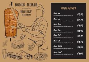 Shawarma cooking and ingredients for kebab. vector