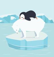 penguin sleeping with polar bear in North pole Arctic background vector