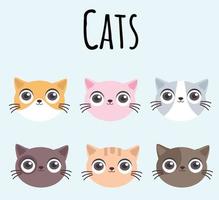 Set of cute cat heads vector