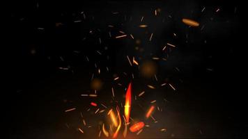 Fire flying sparks on a black background, vector realistic illustration