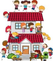 Many kids doing different activities around the house vector