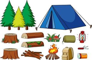 Set of camping items isolated vector