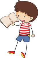 A doodle kid reading a book cartoon character isolated vector