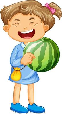 Happy girl cartoon character holding a watermelon