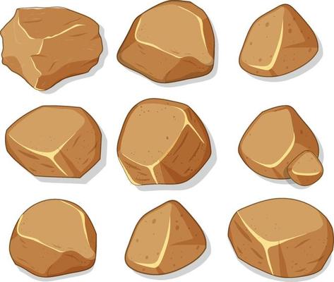 Set of brown stones isolated on white background