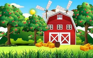 Farm scene with red barn and windmill vector