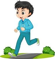 Boy doing running exercise cartoon character isolated vector