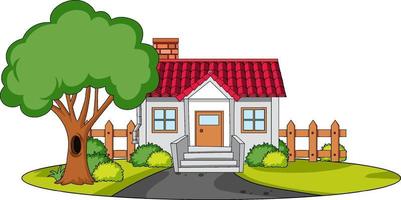Front view of a house with nature elements on white background vector
