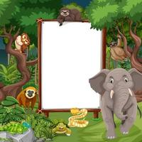 Banner en blanco en la escena de la selva tropical con animales salvajes vector